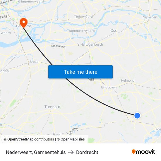 Nederweert, Gemeentehuis to Dordrecht map