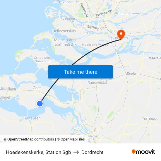 Hoedekenskerke, Station Sgb to Dordrecht map