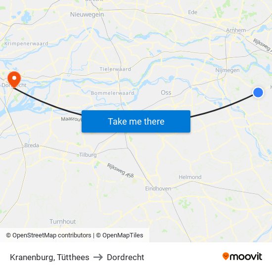 Kranenburg, Tütthees to Dordrecht map