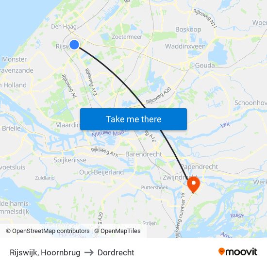 Rijswijk, Hoornbrug to Dordrecht map