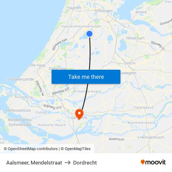 Aalsmeer, Mendelstraat to Dordrecht map