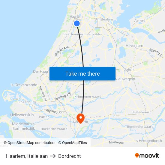 Haarlem, Italielaan to Dordrecht map