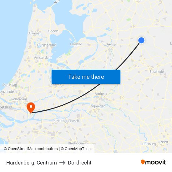 Hardenberg, Centrum to Dordrecht map