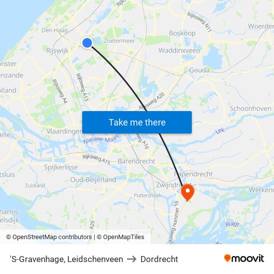 'S-Gravenhage, Leidschenveen to Dordrecht map