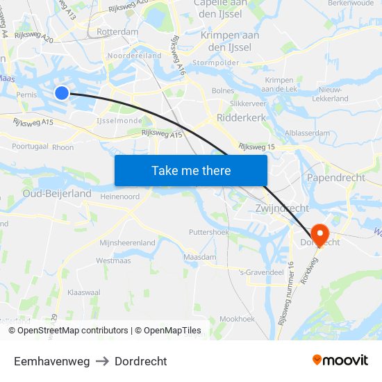 Eemhavenweg to Dordrecht map