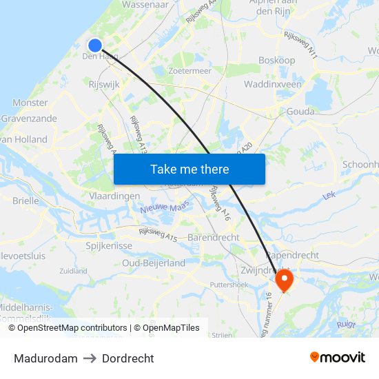 Madurodam to Dordrecht map