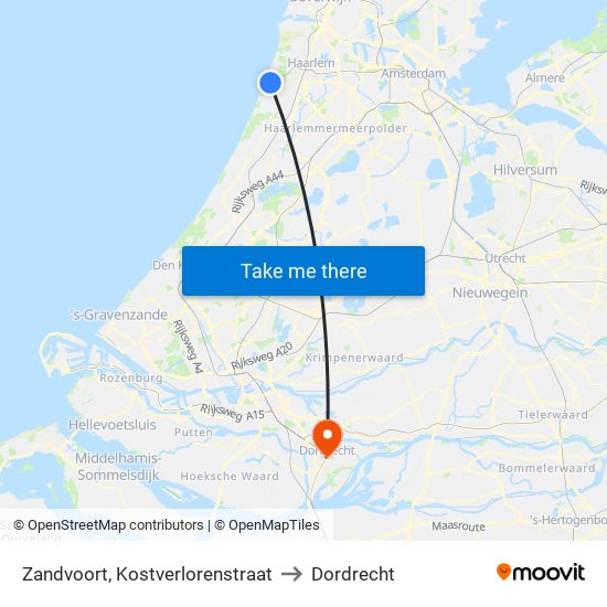 Zandvoort, Kostverlorenstraat to Dordrecht map