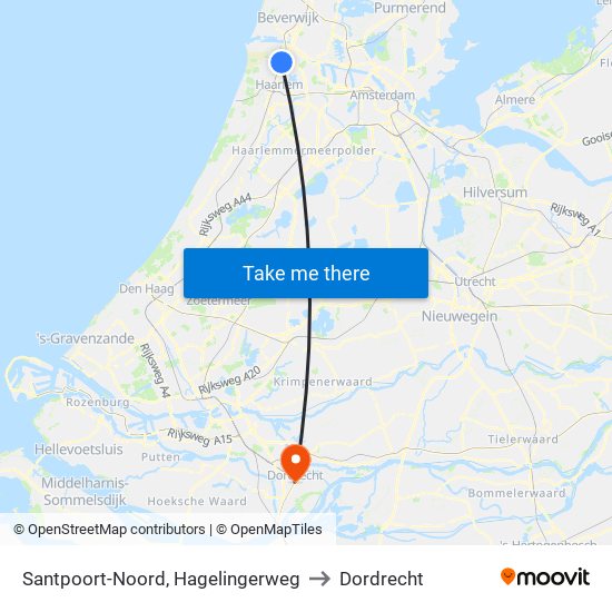Santpoort-Noord, Hagelingerweg to Dordrecht map