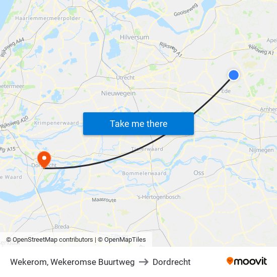 Wekerom, Wekeromse Buurtweg to Dordrecht map
