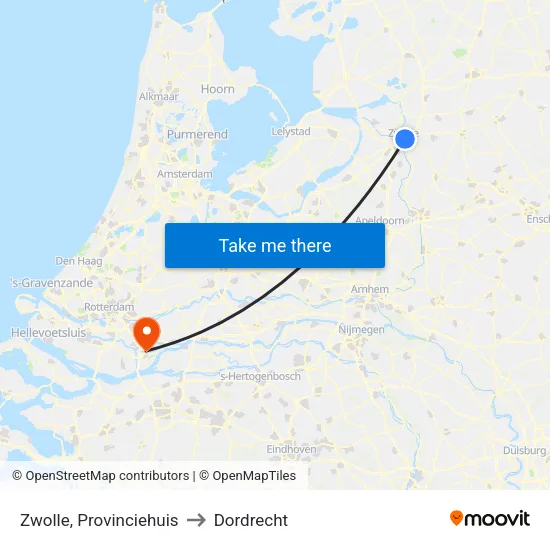 Zwolle, Provinciehuis to Dordrecht map