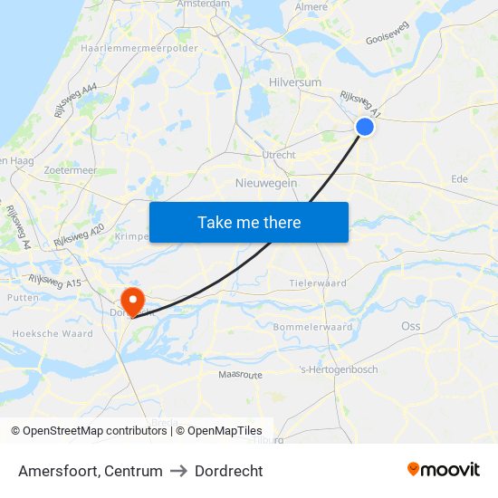 Amersfoort, Centrum to Dordrecht map