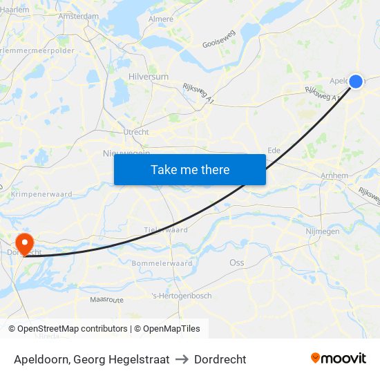 Apeldoorn, Georg Hegelstraat to Dordrecht map