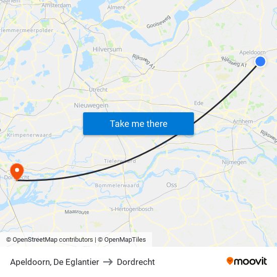 Apeldoorn, De Eglantier to Dordrecht map