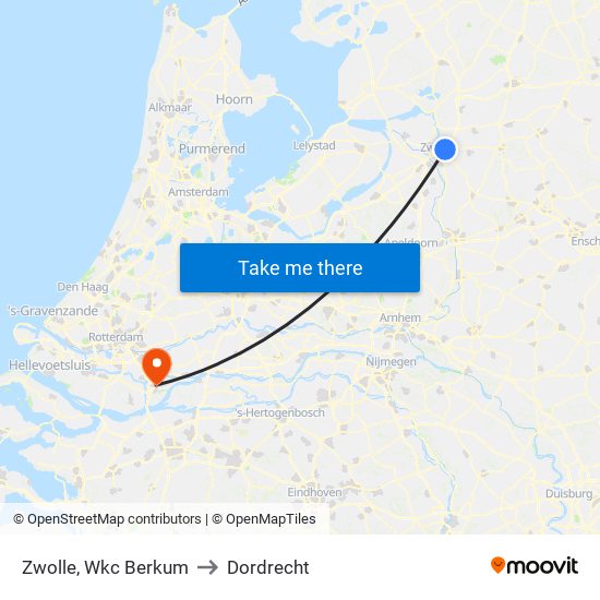 Zwolle, Wkc Berkum to Dordrecht map