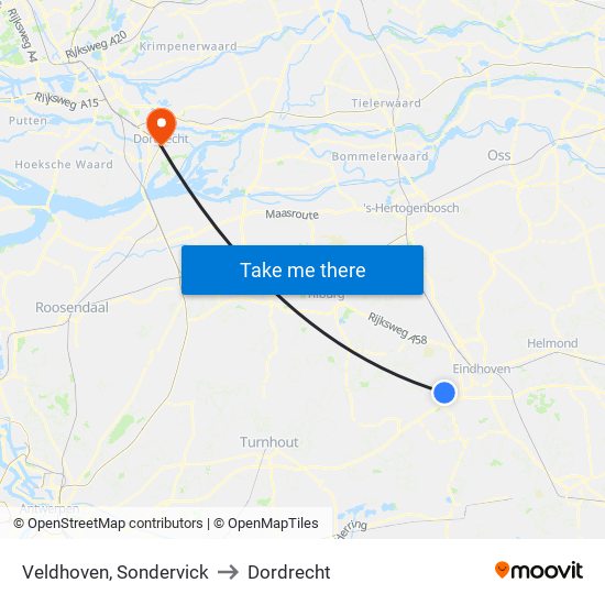 Veldhoven, Sondervick to Dordrecht map