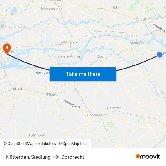 Nütterden, Siedlung to Dordrecht map