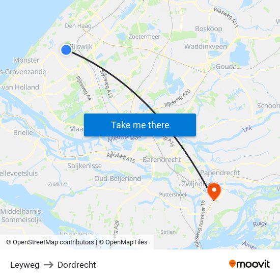 Leyweg to Dordrecht map