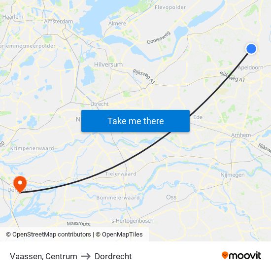 Vaassen, Centrum to Dordrecht map