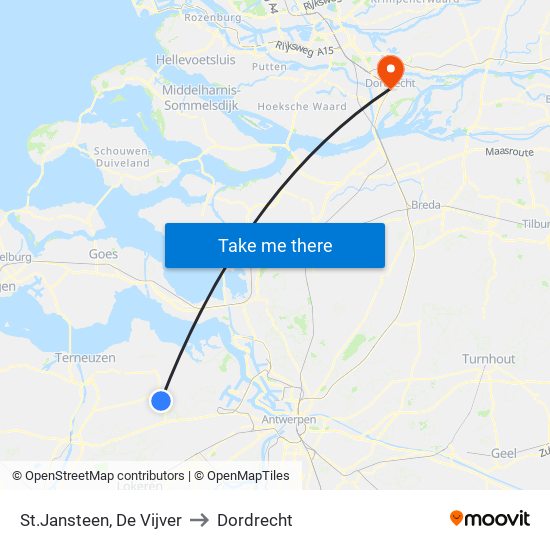 St.Jansteen, De Vijver to Dordrecht map