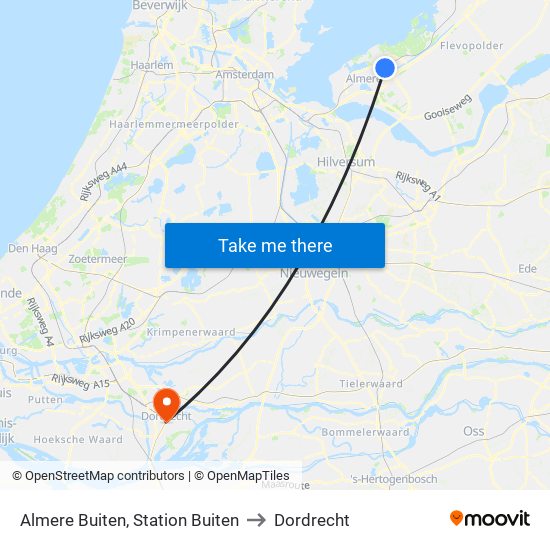 Almere Buiten, Station Buiten to Dordrecht map