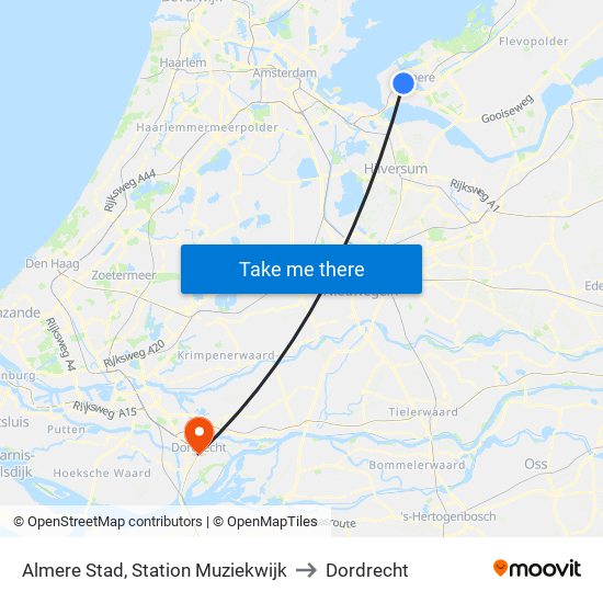 Almere Stad, Station Muziekwijk to Dordrecht map