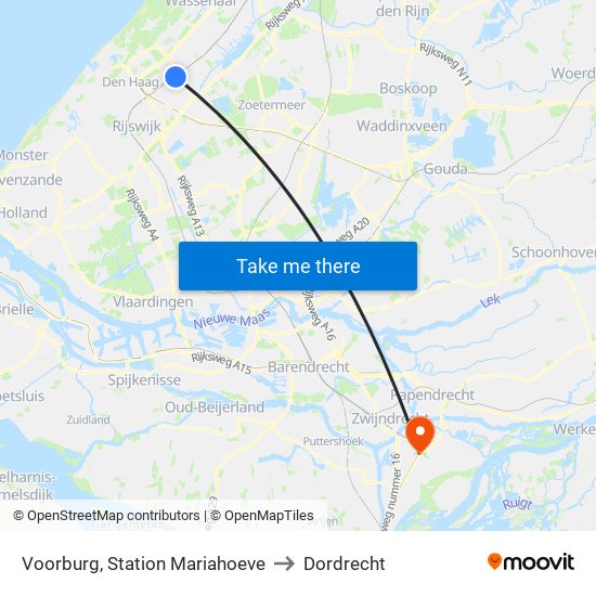 Voorburg, Station Mariahoeve to Dordrecht map