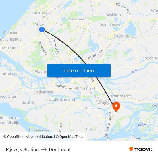 Rijswijk Station to Dordrecht map