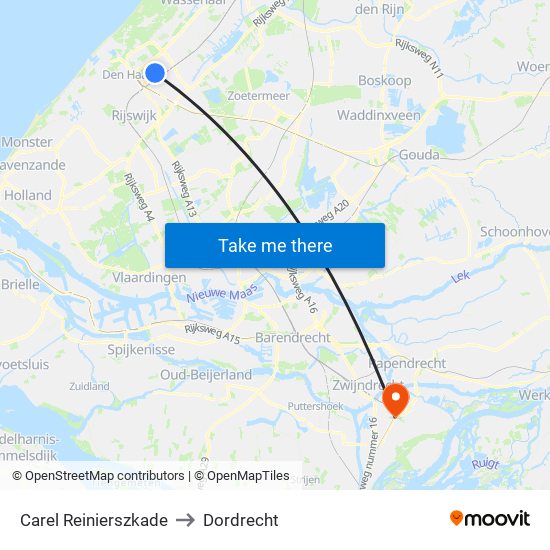 Carel Reinierszkade to Dordrecht map