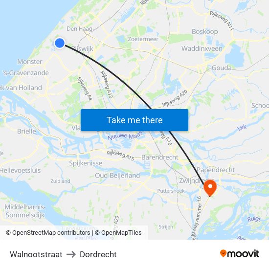 Walnootstraat to Dordrecht map