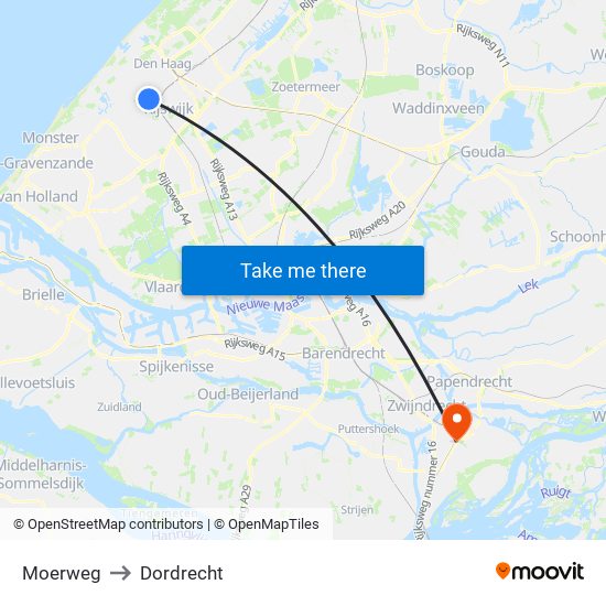 Moerweg to Dordrecht map