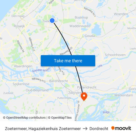 Zoetermeer, Hagaziekenhuis Zoetermeer to Dordrecht map