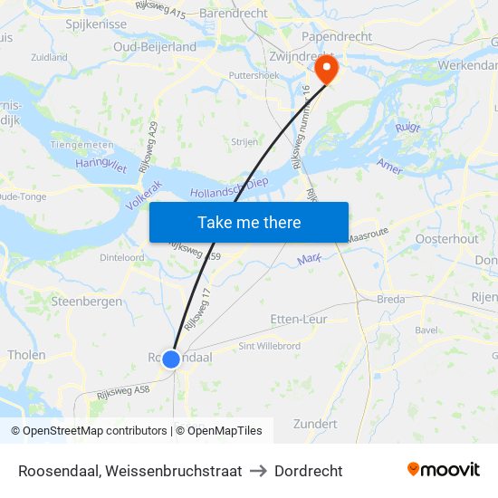 Roosendaal, Weissenbruchstraat to Dordrecht map