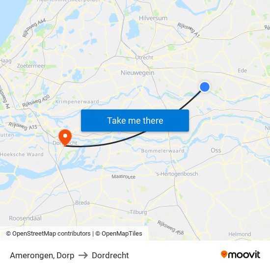 Amerongen, Dorp to Dordrecht map