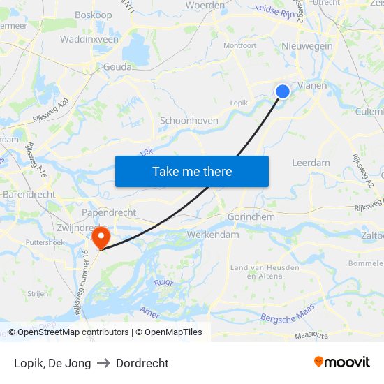 Lopik, De Jong to Dordrecht map