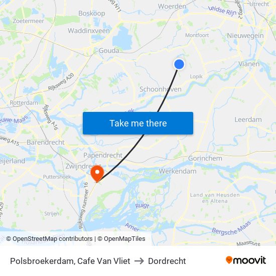 Polsbroekerdam, Cafe Van Vliet to Dordrecht map