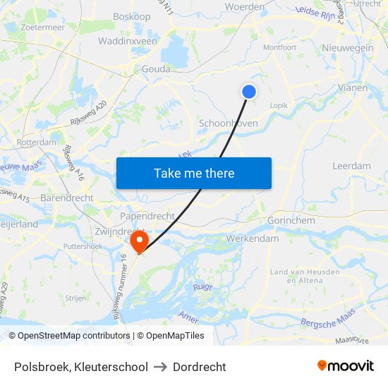 Polsbroek, Kleuterschool to Dordrecht map