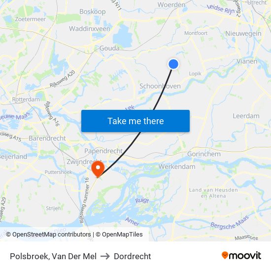 Polsbroek, Van Der Mel to Dordrecht map