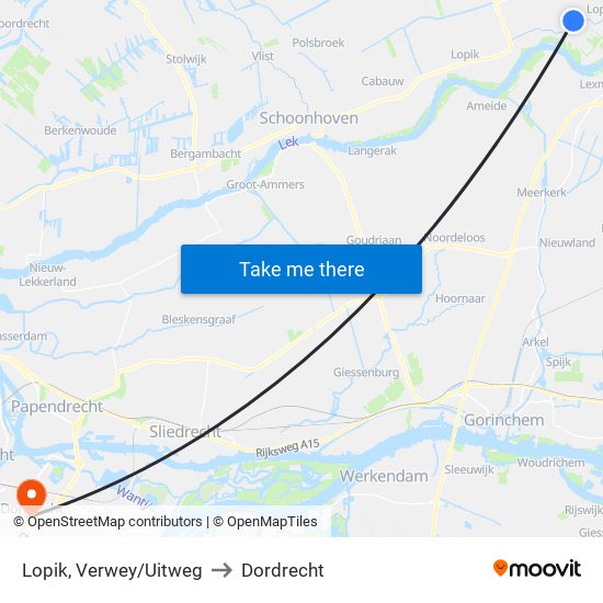 Lopik, Verwey/Uitweg to Dordrecht map