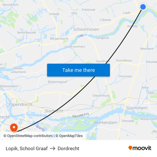 Lopik, School Graaf to Dordrecht map