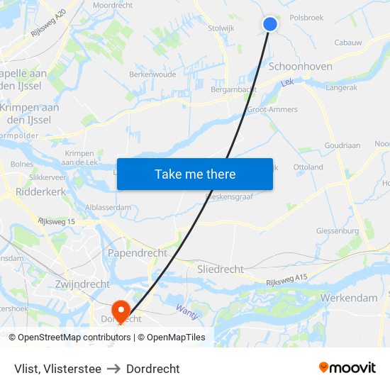 Vlist, Vlisterstee to Dordrecht map