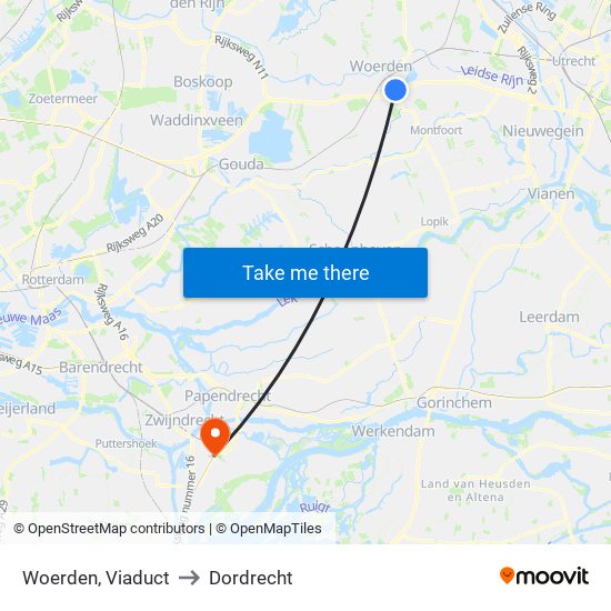 Woerden, Viaduct to Dordrecht map