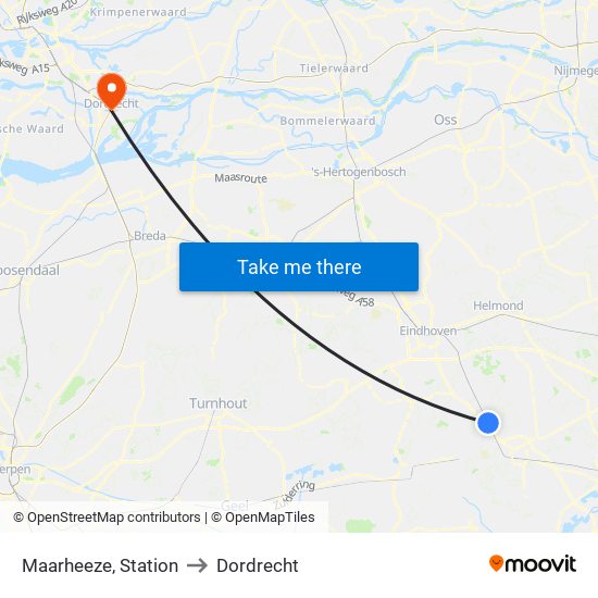 Maarheeze, Station to Dordrecht map