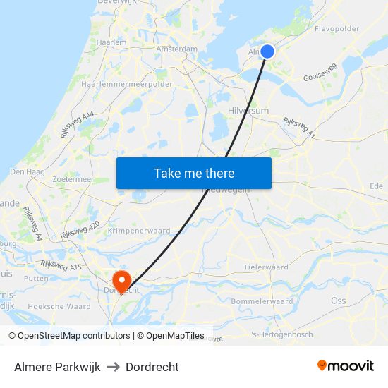 Almere Parkwijk to Dordrecht map