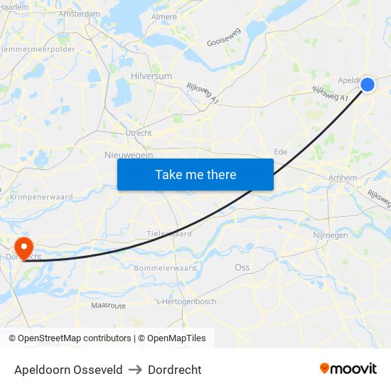 Apeldoorn Osseveld to Dordrecht map