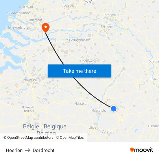 Heerlen to Dordrecht map
