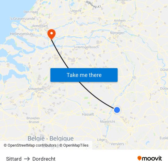 Sittard to Dordrecht map
