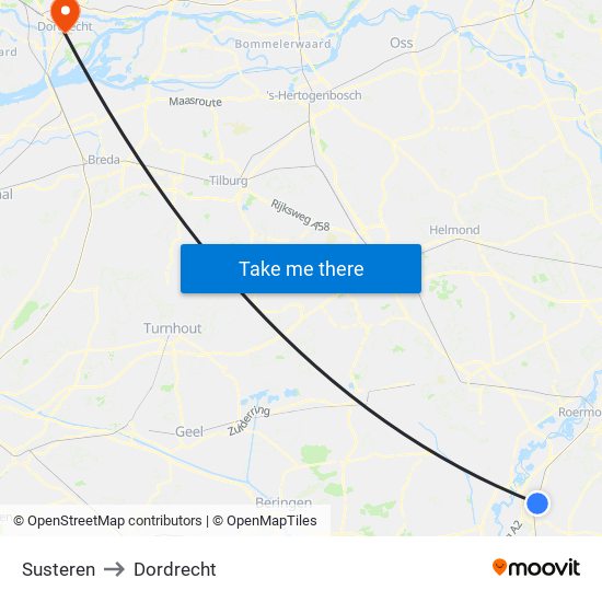 Susteren to Dordrecht map