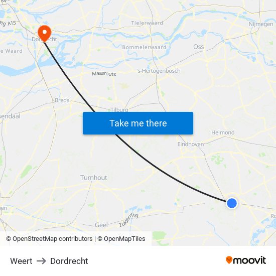 Weert to Dordrecht map