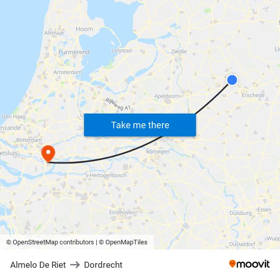 Almelo De Riet to Dordrecht map