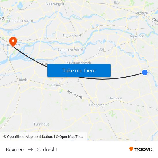 Boxmeer to Dordrecht map